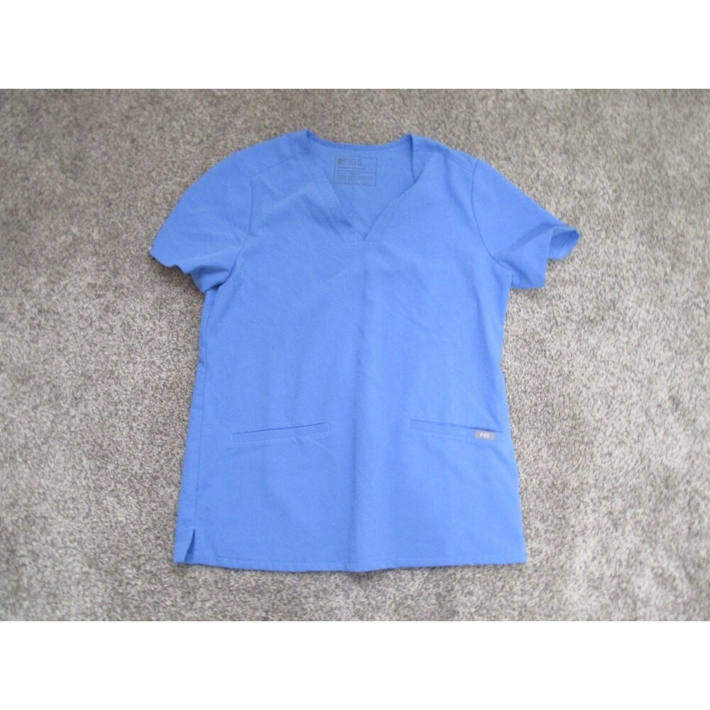 FIGS Technical Collection Scrub Top  S Blue Solid Polyester Blend